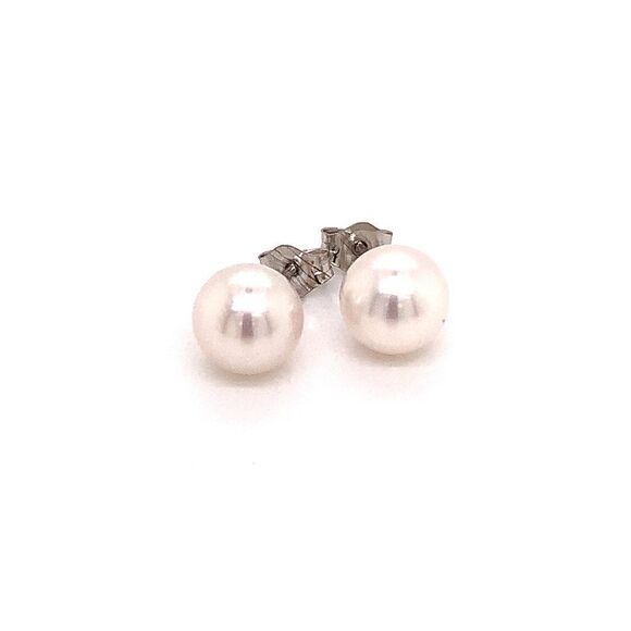 Akoya Pearl Stud Earrings 14k White Gold 6.95 mm Certified $599 015867 - Picture 1 of 12